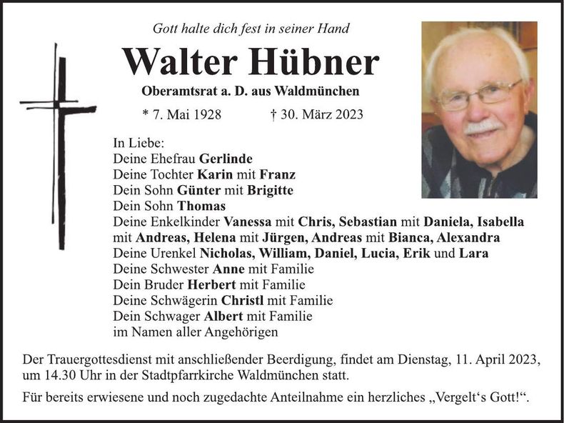 Traueranzeige Franz Hübner