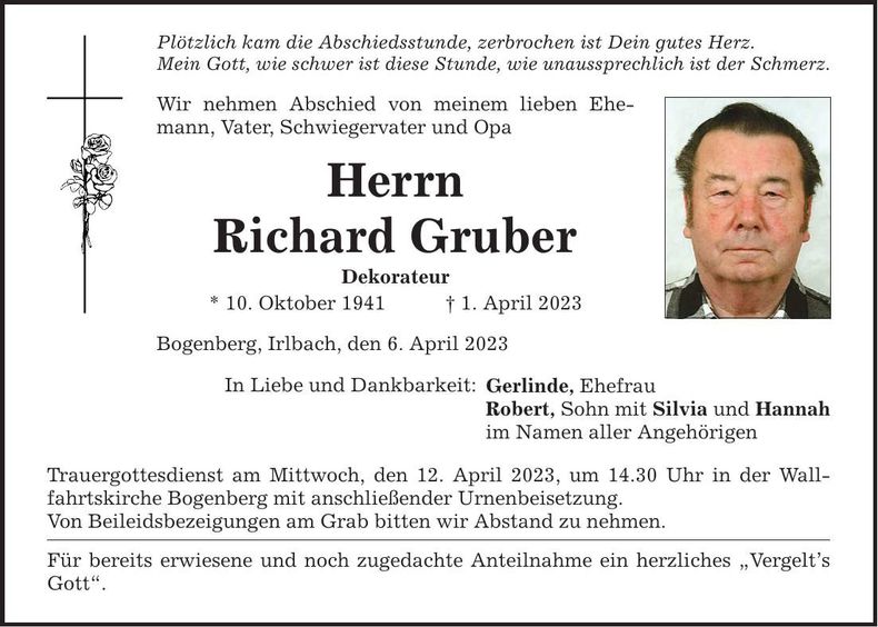 Traueranzeige Richard Gruber