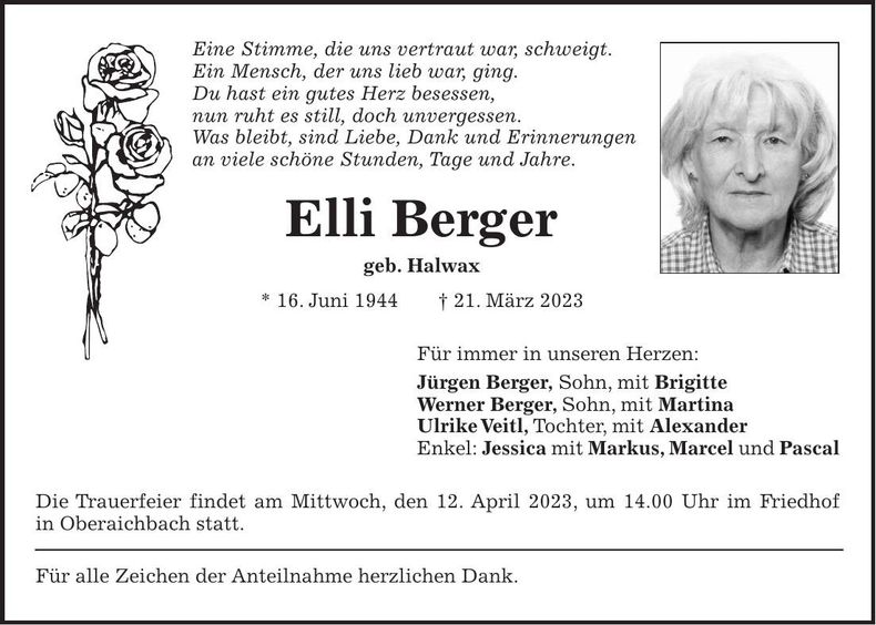 Traueranzeige Elli Berger