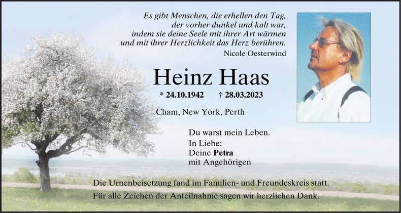 Traueranzeige Heinz Haas