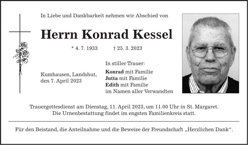 Traueranzeige Konrad Kessel