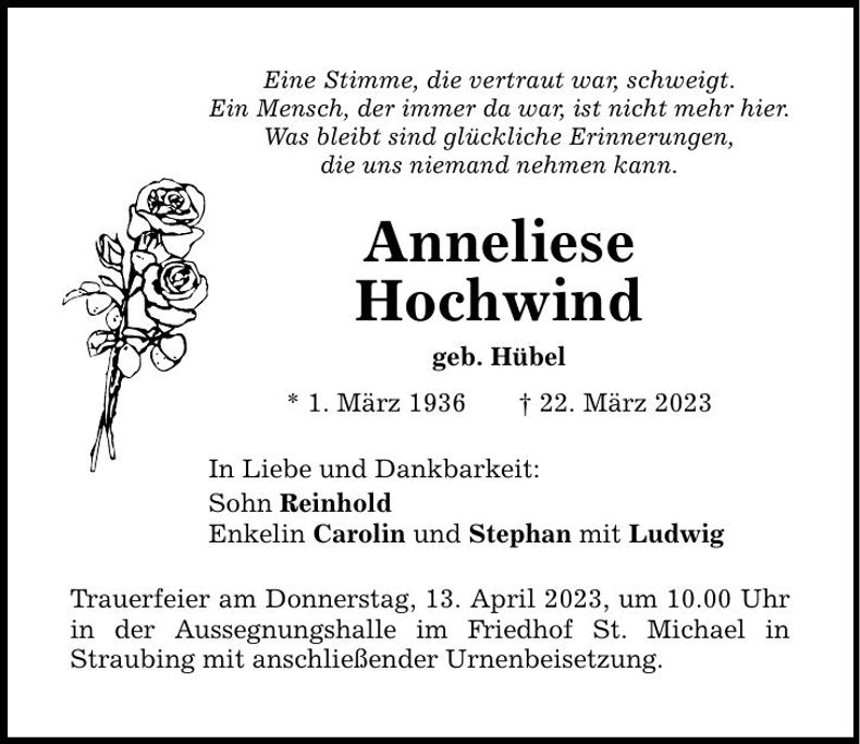 Traueranzeige Anneliese Hochwind