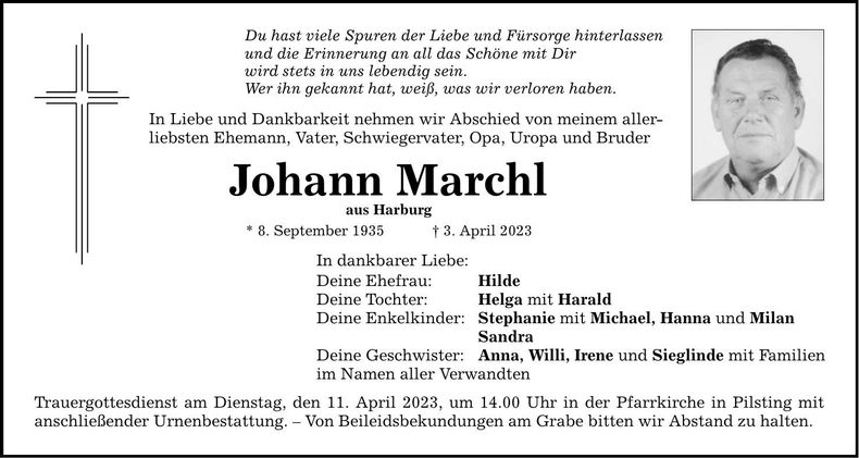 Traueranzeige Johann Marchl