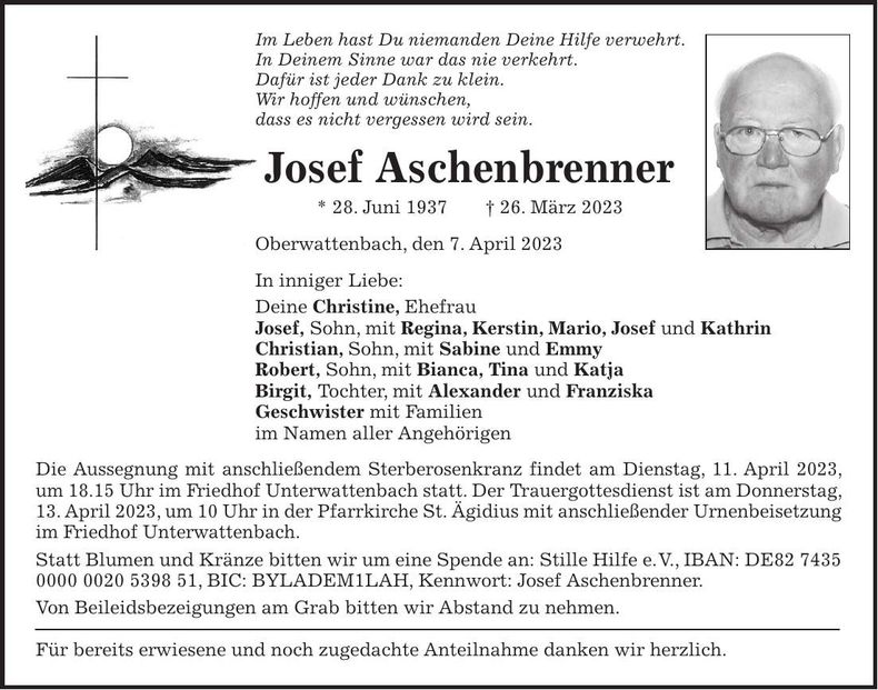 Traueranzeige Josef Aschenbrenner