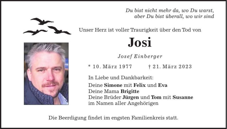 Traueranzeige Josef Einberger