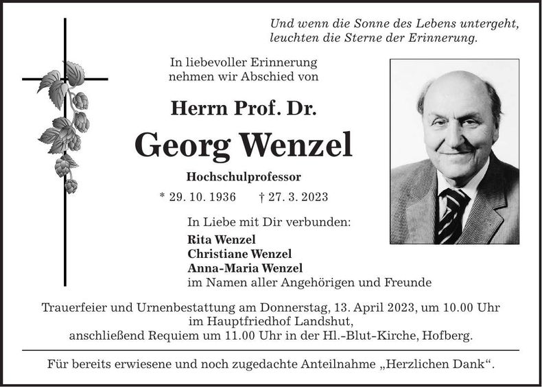 Traueranzeige Prof. Dr. Georg Wenzel