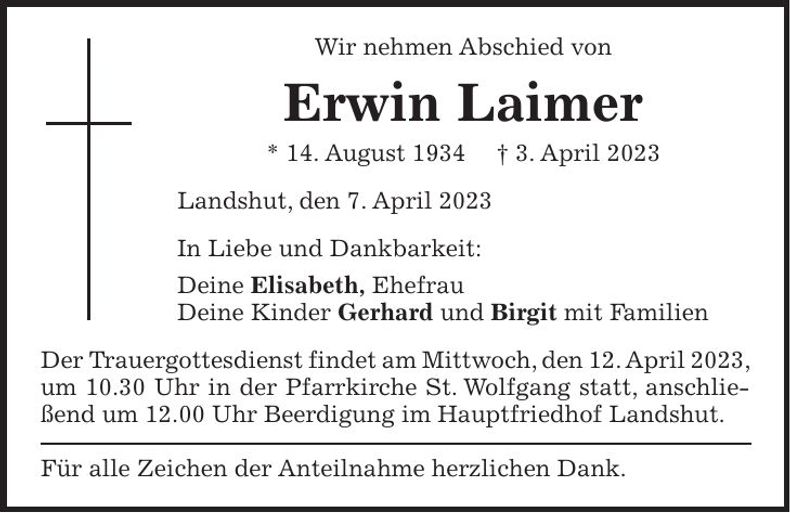 Traueranzeige Erwin Laimer