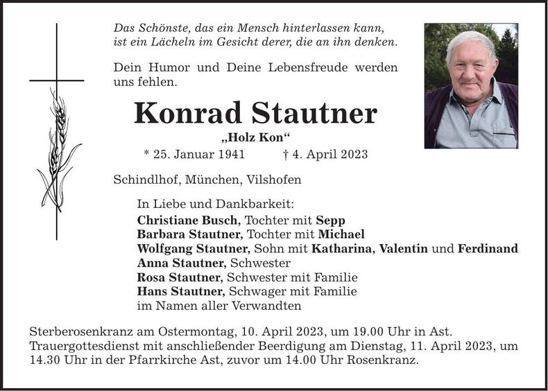 Traueranzeige Konrad Stautner