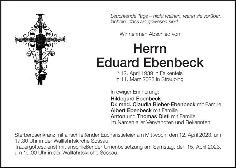 Traueranzeige Eduard Ebenbeck