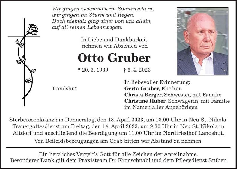 Traueranzeige Otto Gruber