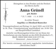 Traueranzeige Anna Gründl