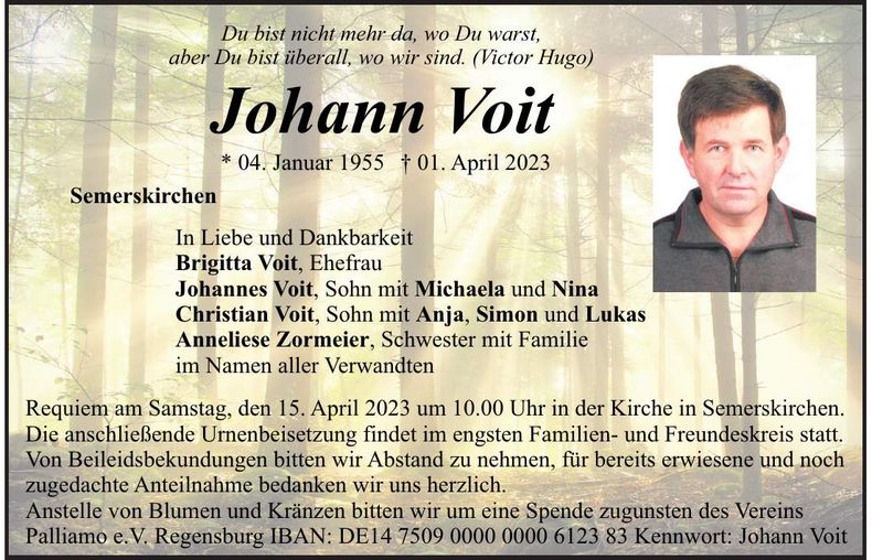 Traueranzeige Johann Voit