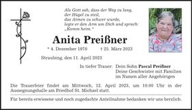 Traueranzeige Anita Preißner