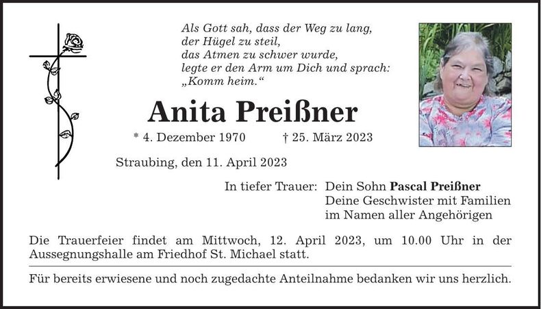 Traueranzeige Anita Preißner