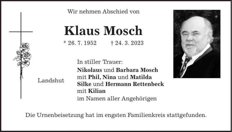 Traueranzeige Klaus Mosch