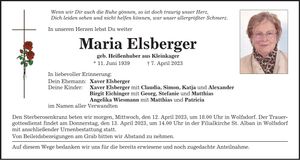 Traueranzeige Maria Elsberger
