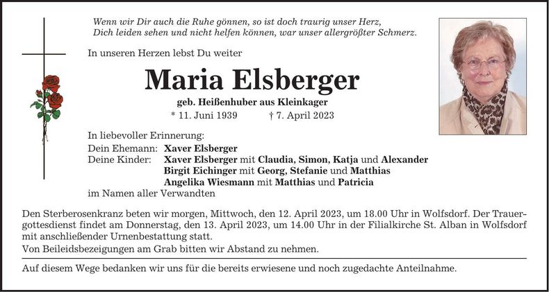 Traueranzeige Maria Elsberger