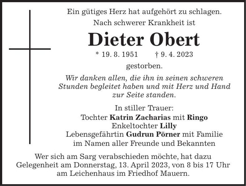 Traueranzeige Dieter Obert