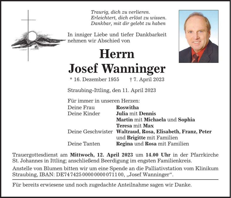 Traueranzeige Josef Wanninger