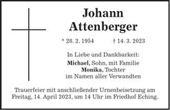 Traueranzeige Johann Attenberger