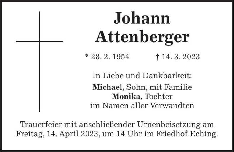 Traueranzeige Johann Attenberger