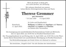 Traueranzeige Therese Gremmer