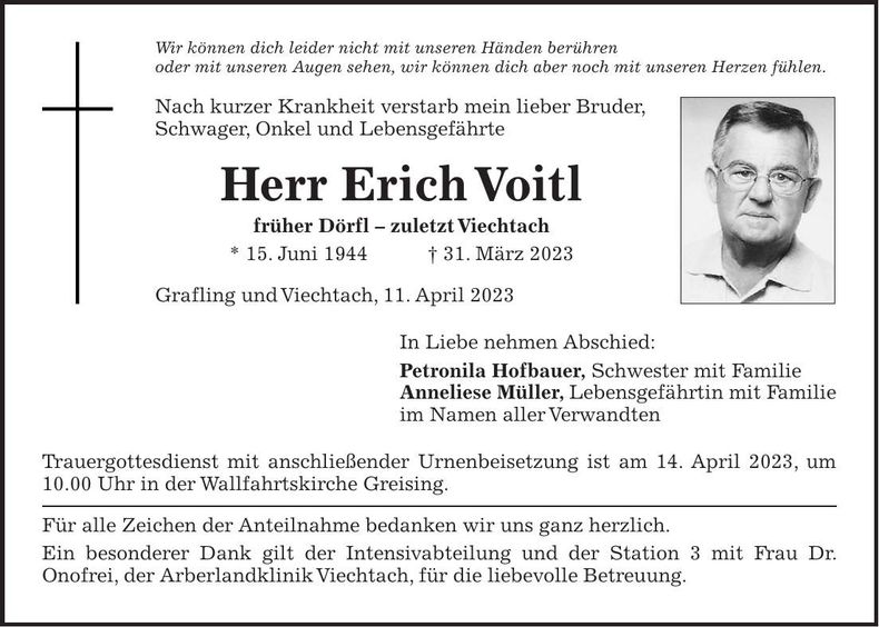 Traueranzeige Erich Voitl