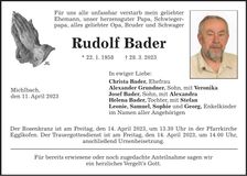 Traueranzeige Rudolf Bader