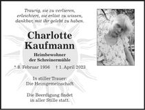 Traueranzeige Kaufmann Chalotte