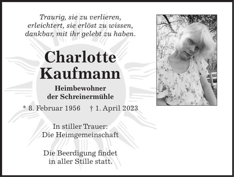 Traueranzeige Kaufmann Chalotte