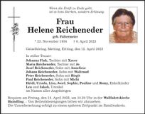 Traueranzeige Helene Reichenender
