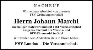Traueranzeige Johann Marchl