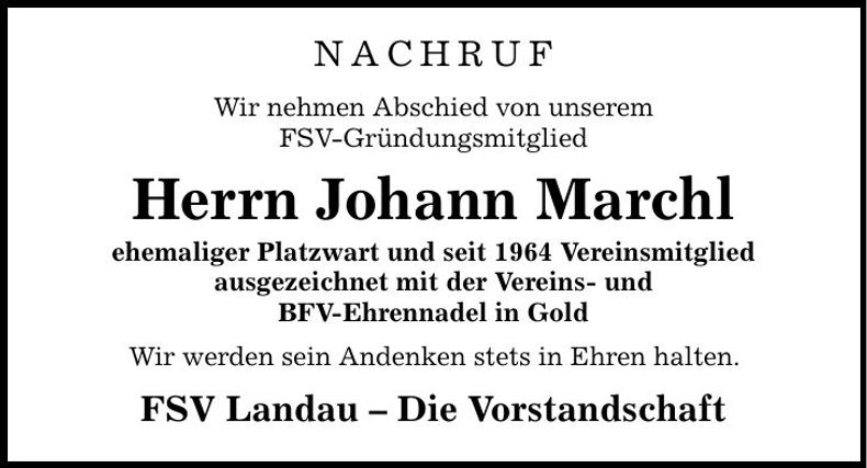Traueranzeige Johann Marchl