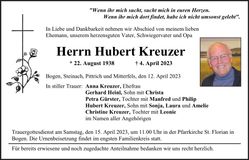 Traueranzeige Hubert Kreuzer
