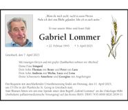Traueranzeige Gabriel Lommer