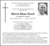 Traueranzeige Hans Sextl