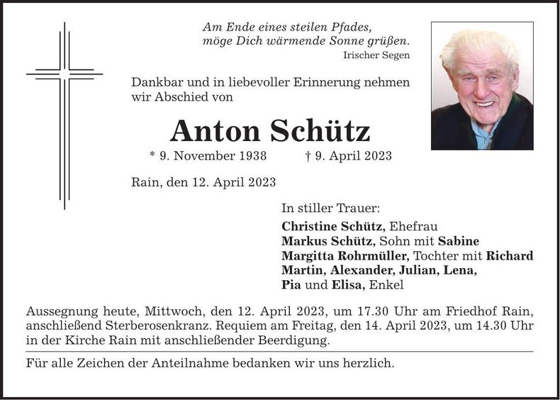 Traueranzeige Anton Schütz