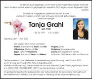 Traueranzeige Tanja Grahl