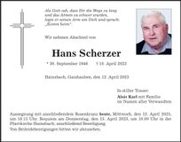 Traueranzeige Hans Scherzer