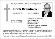 Traueranzeige Erich Brandmeier
