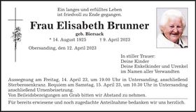 Traueranzeige Elisabeth Brunner
