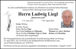 Traueranzeige Ludwig Liegl