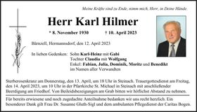 Traueranzeige Karl Hilmer