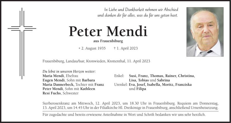 Traueranzeige Peter Mendi