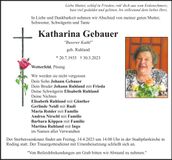 Traueranzeige Katharina Gebauer