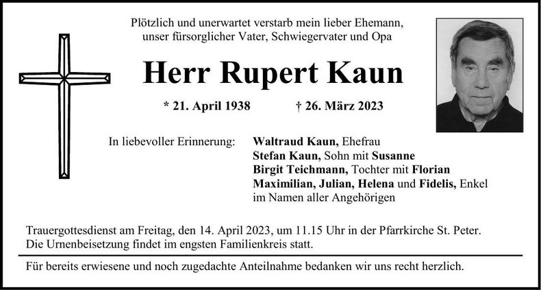 Traueranzeige Rupert Kaun