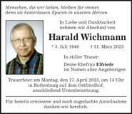 Traueranzeige Harald Wichmann
