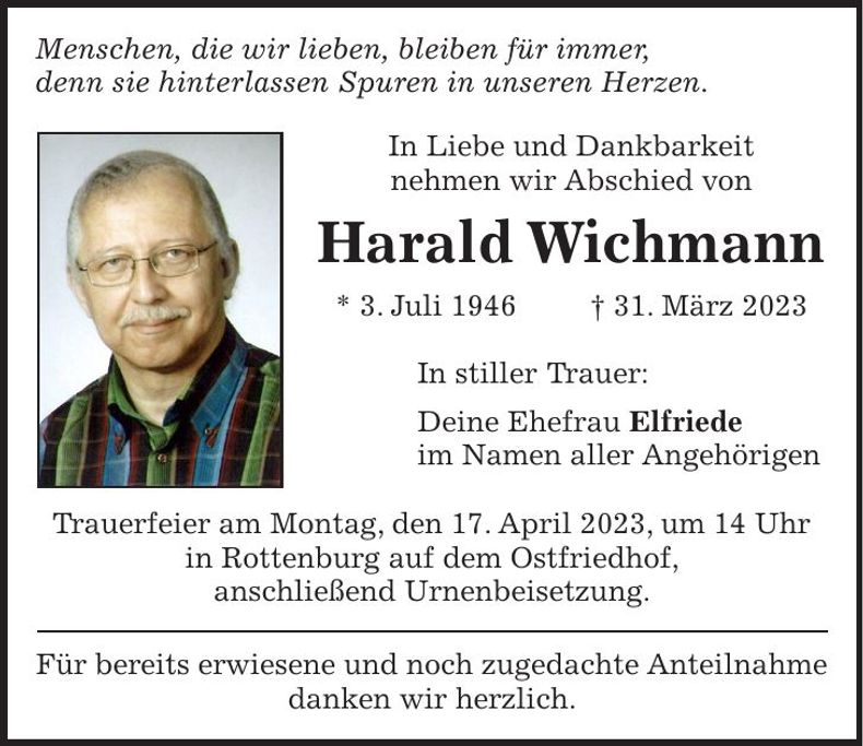 Traueranzeige Harald Wichmann