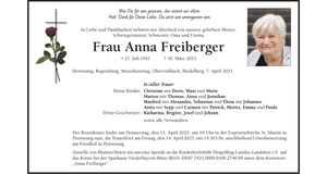 Traueranzeige Anna Freiberger
