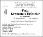 Traueranzeige Kerszenzia Eglmeier